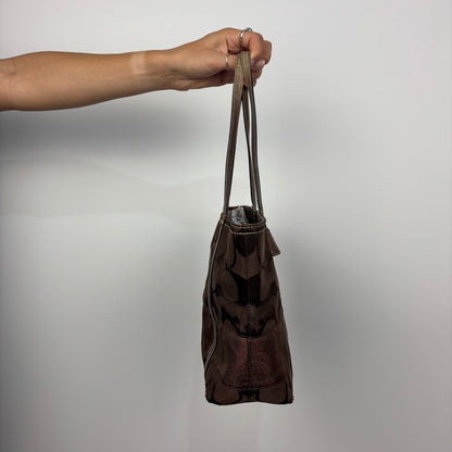Coach Signature Stripe Tote Bag in Brown
