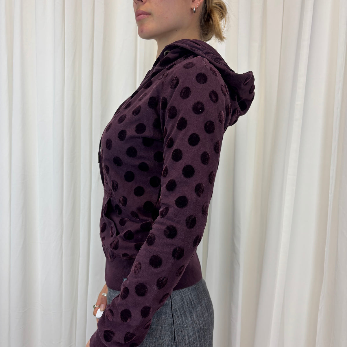Polka Dot V-neck Hoodie | Size L