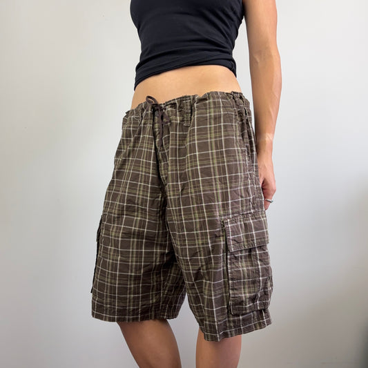 Brown + White Plaid Shorts