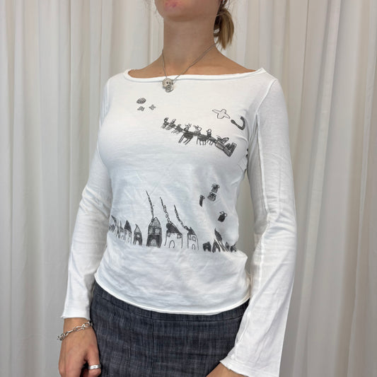 Boat Neck Graphic Long Sleeve | Size S-M