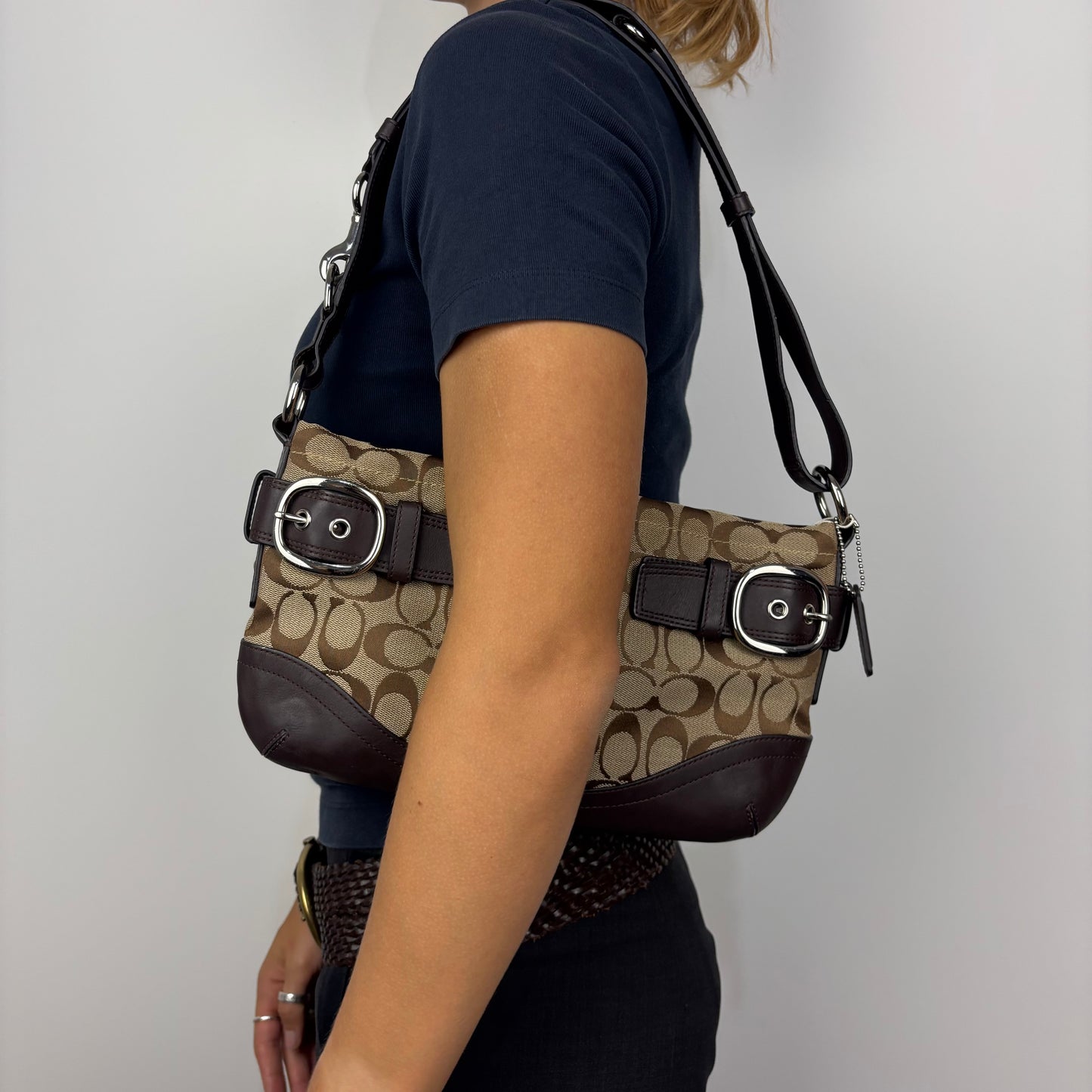 Coach Signature East West Shoulder Bag in Brown
