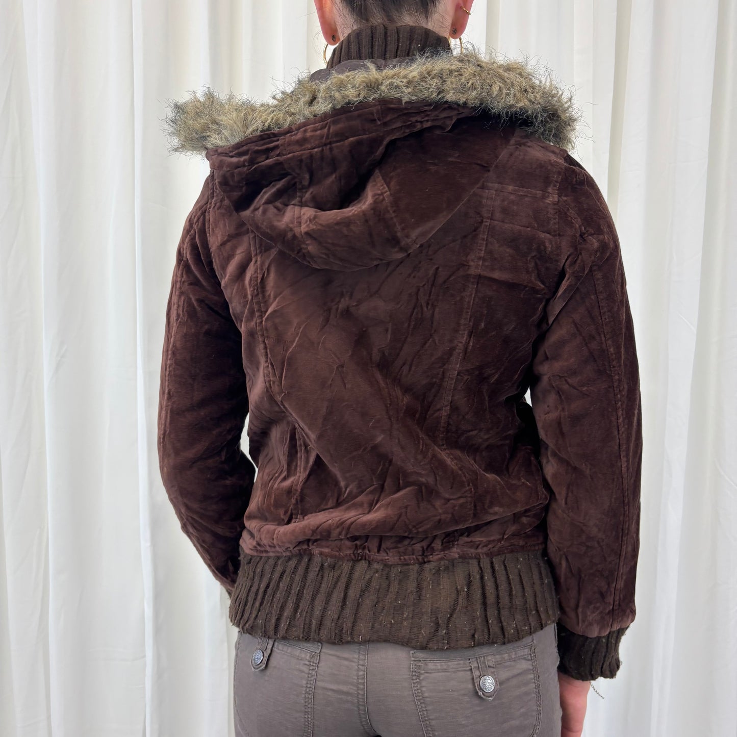 Velour Zip Up with Fur Hood
