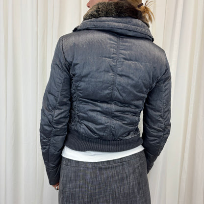 Quilted Fur Trim Puffer Dual Zip  | Size M