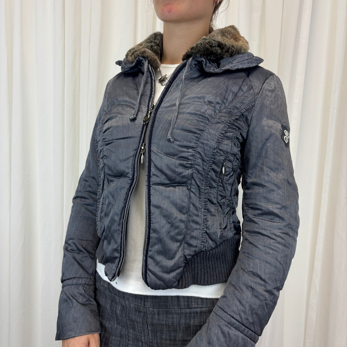 Quilted Fur Trim Puffer Dual Zip  | Size M
