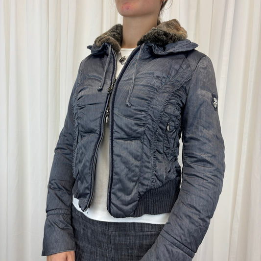 Quilted Fur Trim Puffer Dual Zip  | Size M