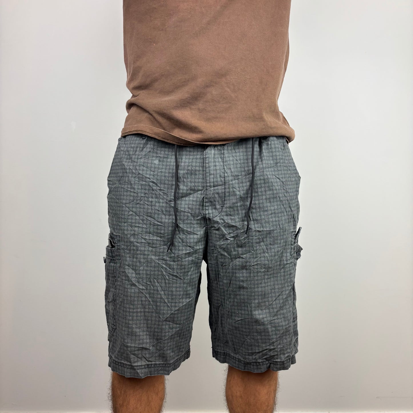 Izod Grey Checkered Cargos Adjustable Waist | Size XS-L