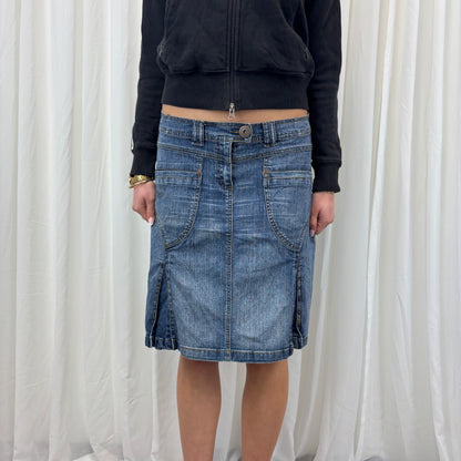 Lowrise Denim Pleated Midi Skirt