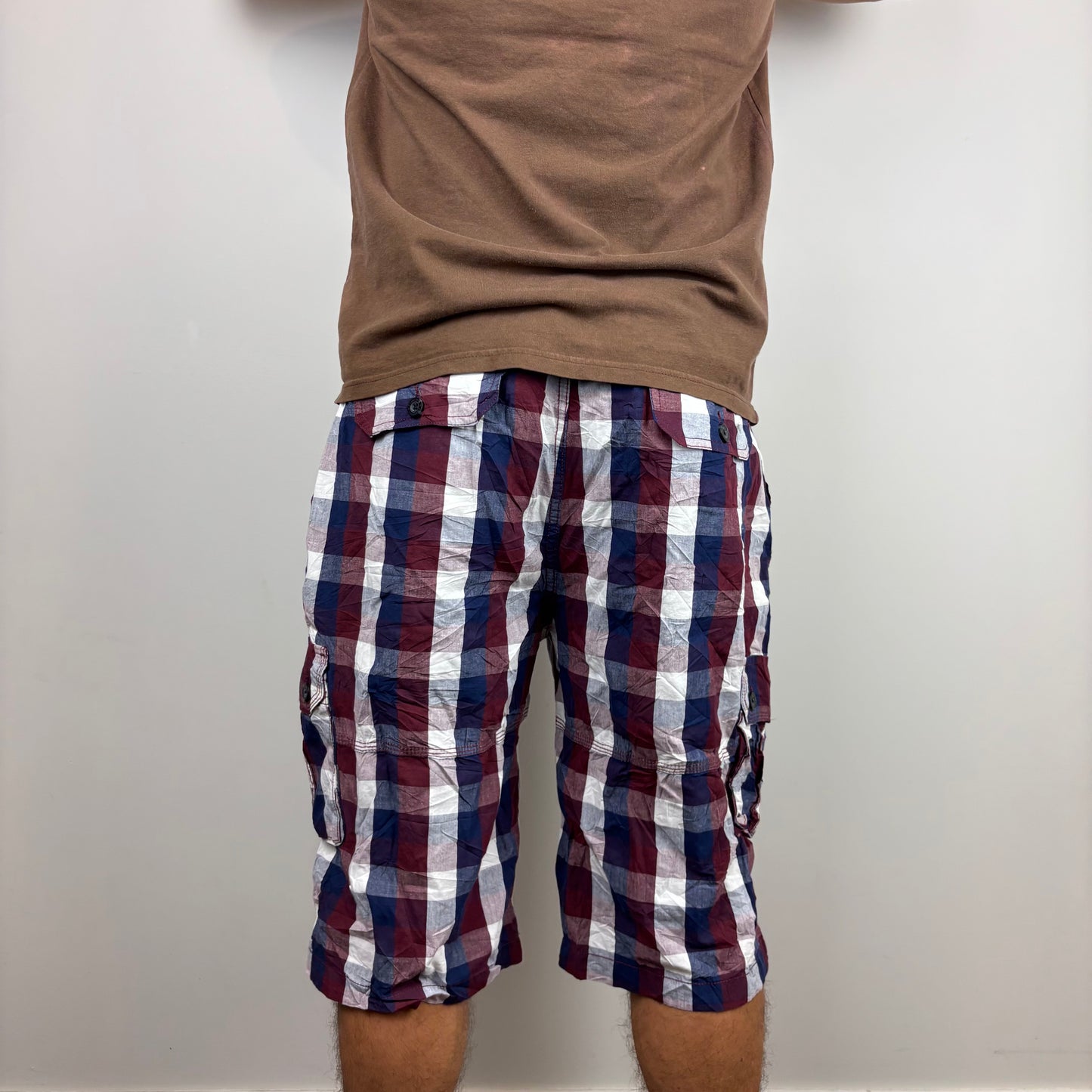 Red and Blue Plaid Cargos Adjustable Waist | Size XS-XL