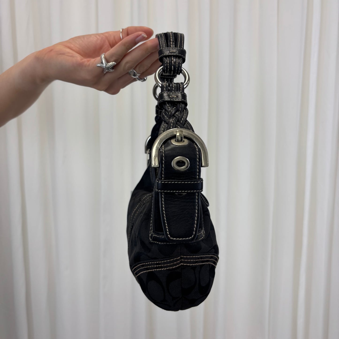 Coach Hobo Bag Black Monogram Canvas