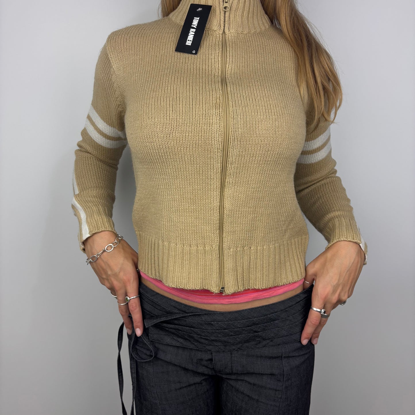 Tan Fitted Striped Jumper