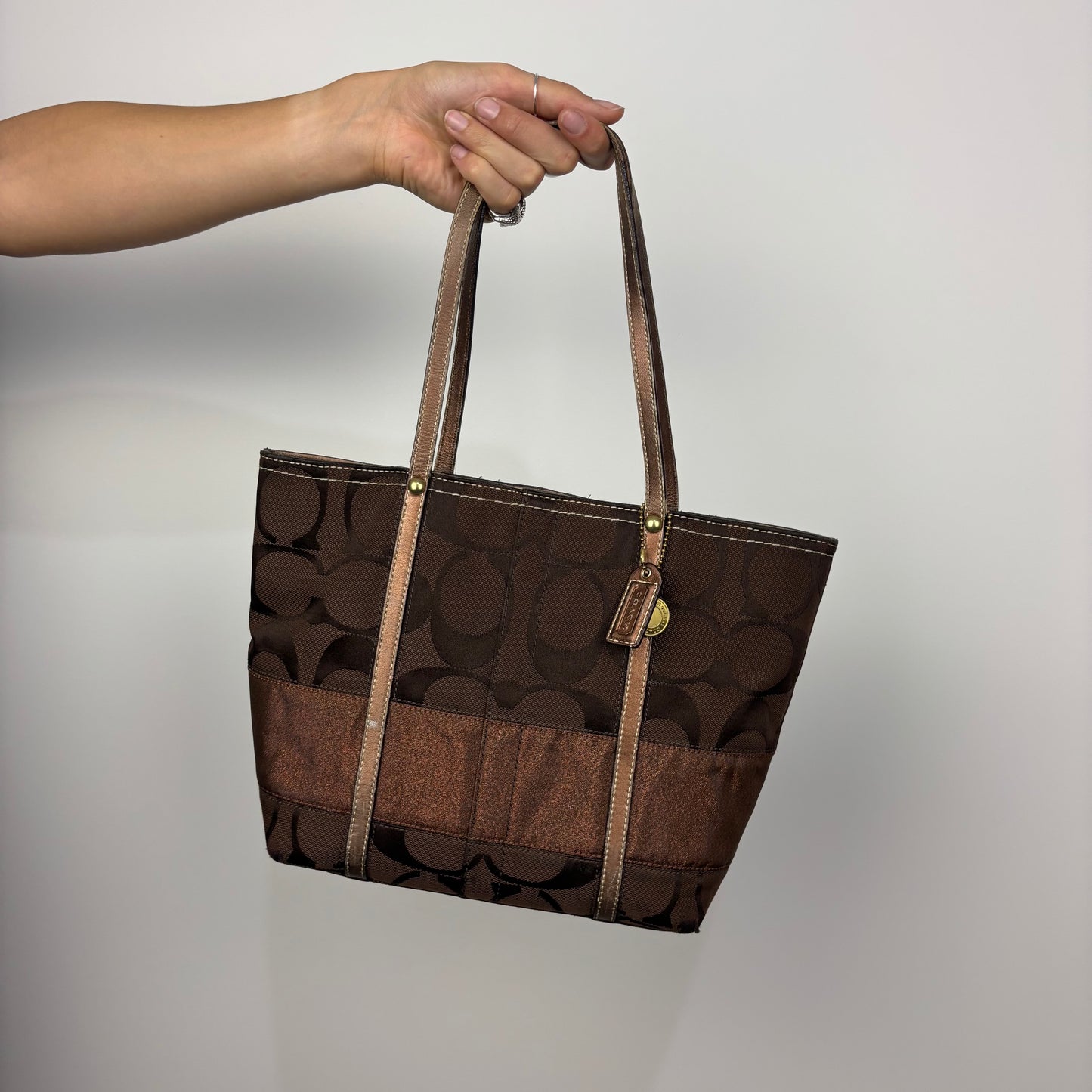 Coach Signature Stripe Tote Bag in Brown
