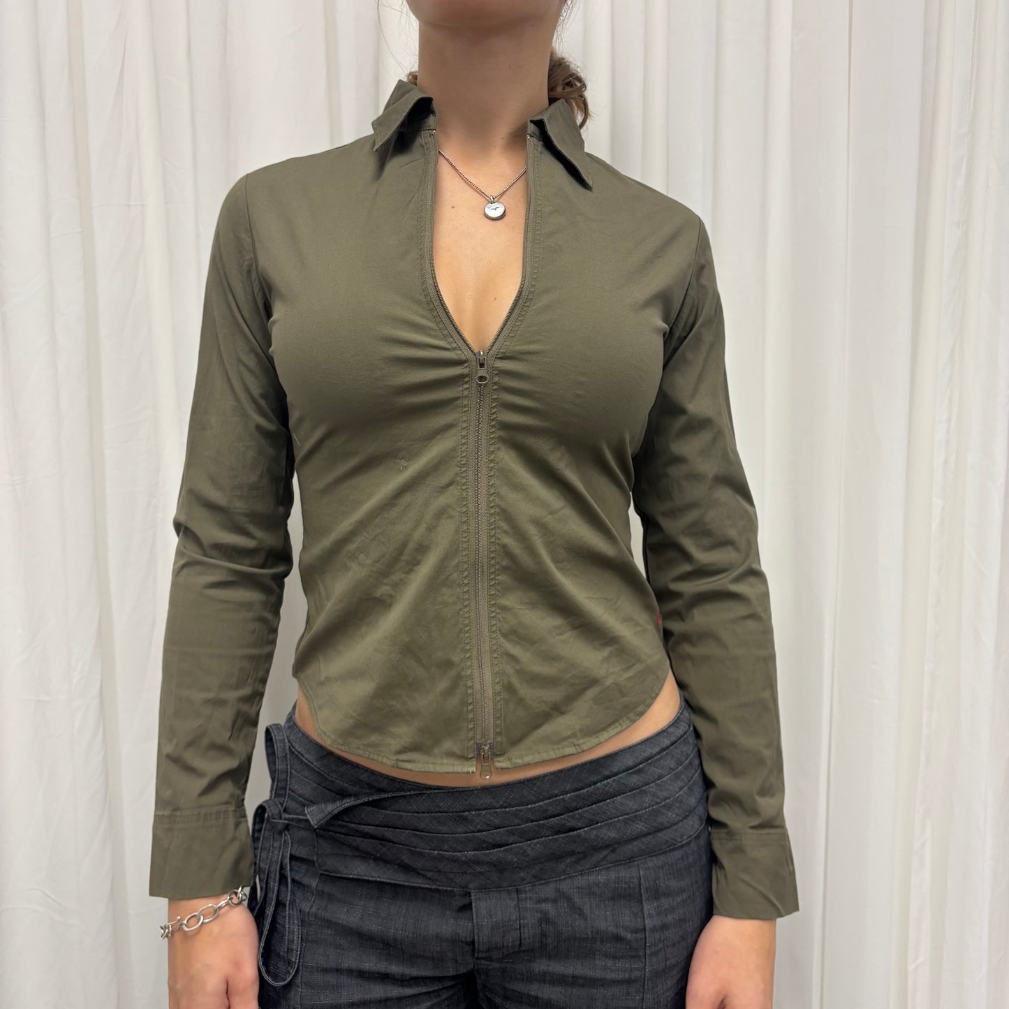 Olive Two-Way Zip Shirt