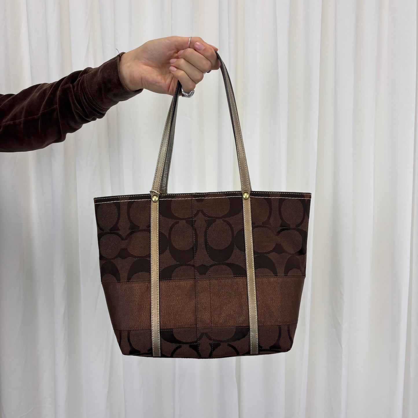 Coach Signature Stripe Brown Tote Bag