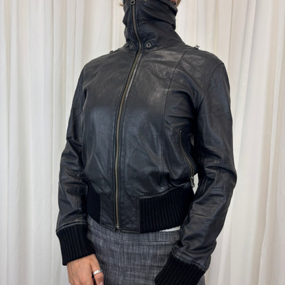 Funnel Neck Italian Leather Bomber | Size M