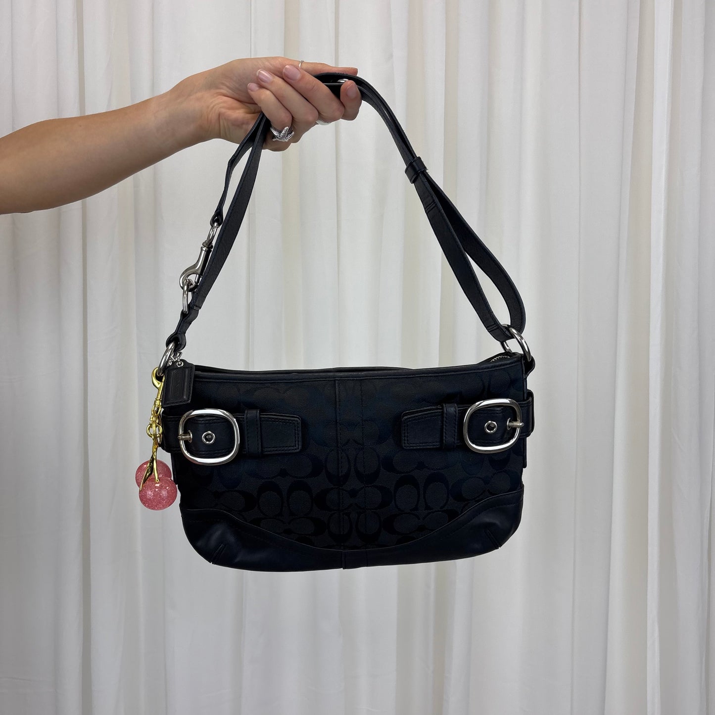 Coach Signature East West Buckle 2-Way Bag Black