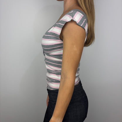 Pink and Grey Stripe Top