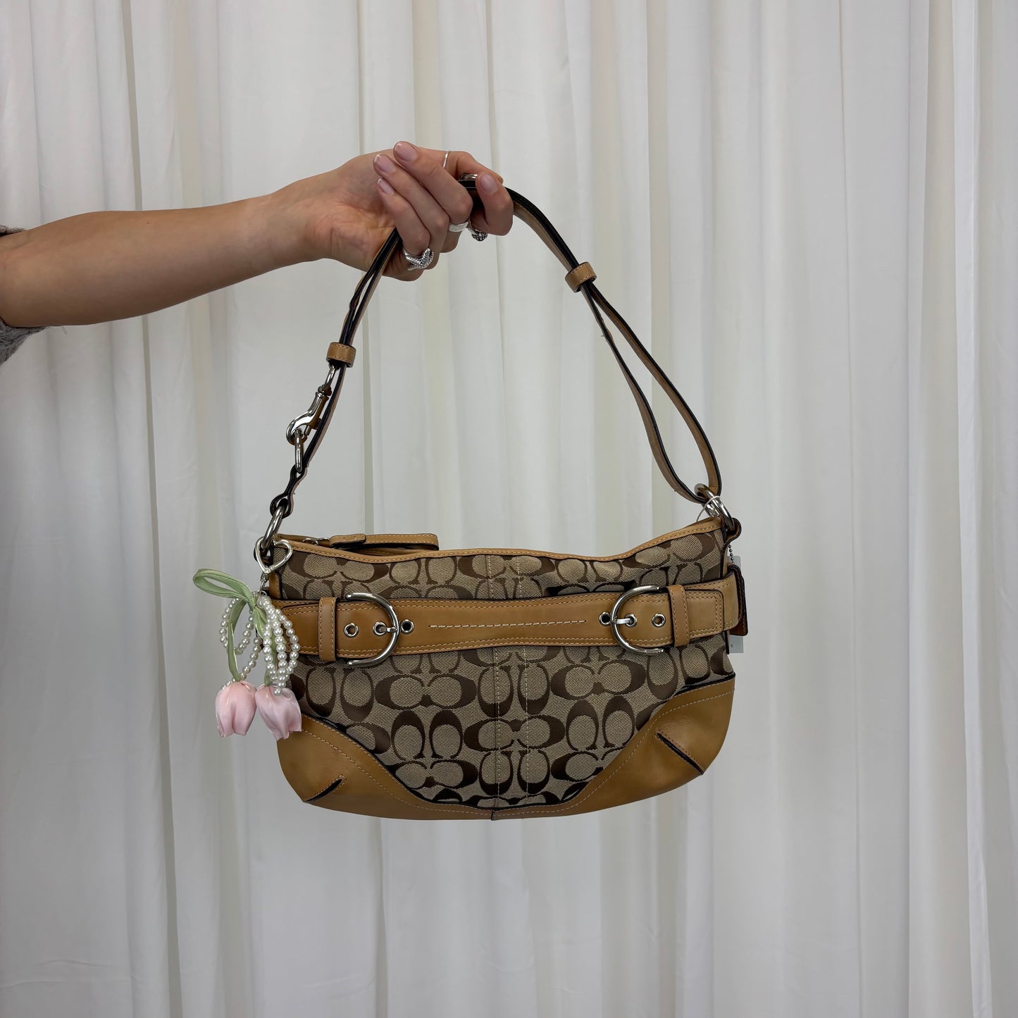 Coach Signature East West Buckle 2-Way Bag Tan