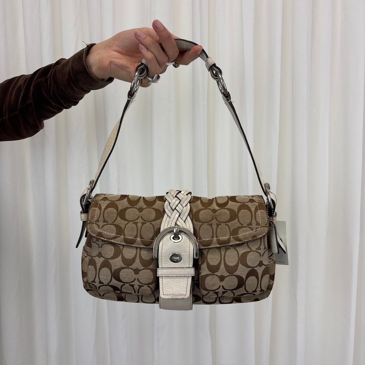 Coach Signature Double Pocket Soho Bag with White Leather