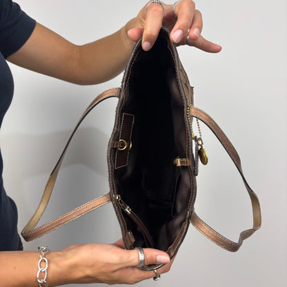Coach Signature Stripe Tote Bag in Brown