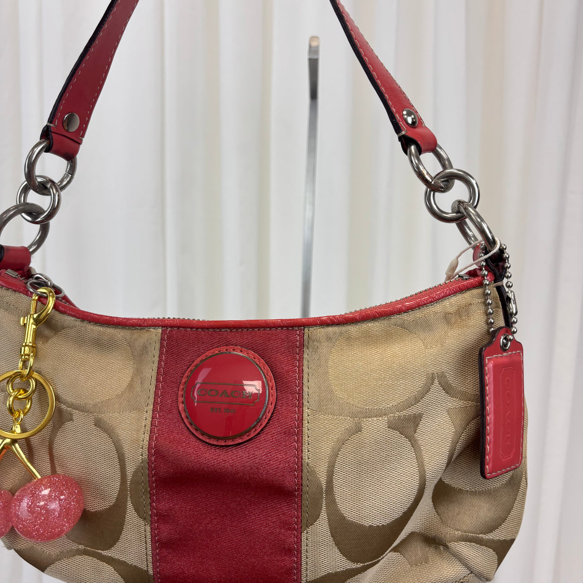 Coach Signature Stripe Demi Pink Two-Way Bag