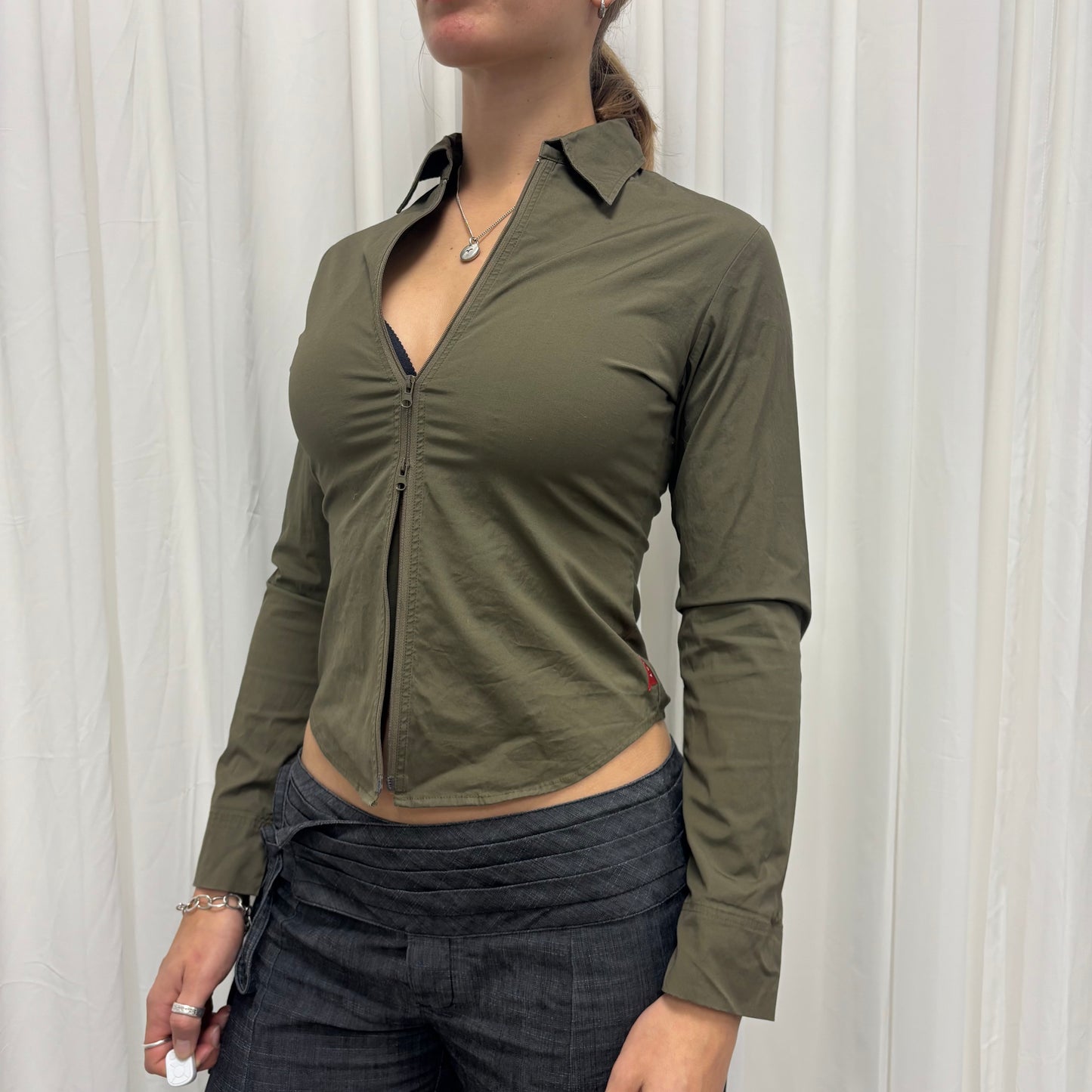 Olive Two-Way Zip Shirt