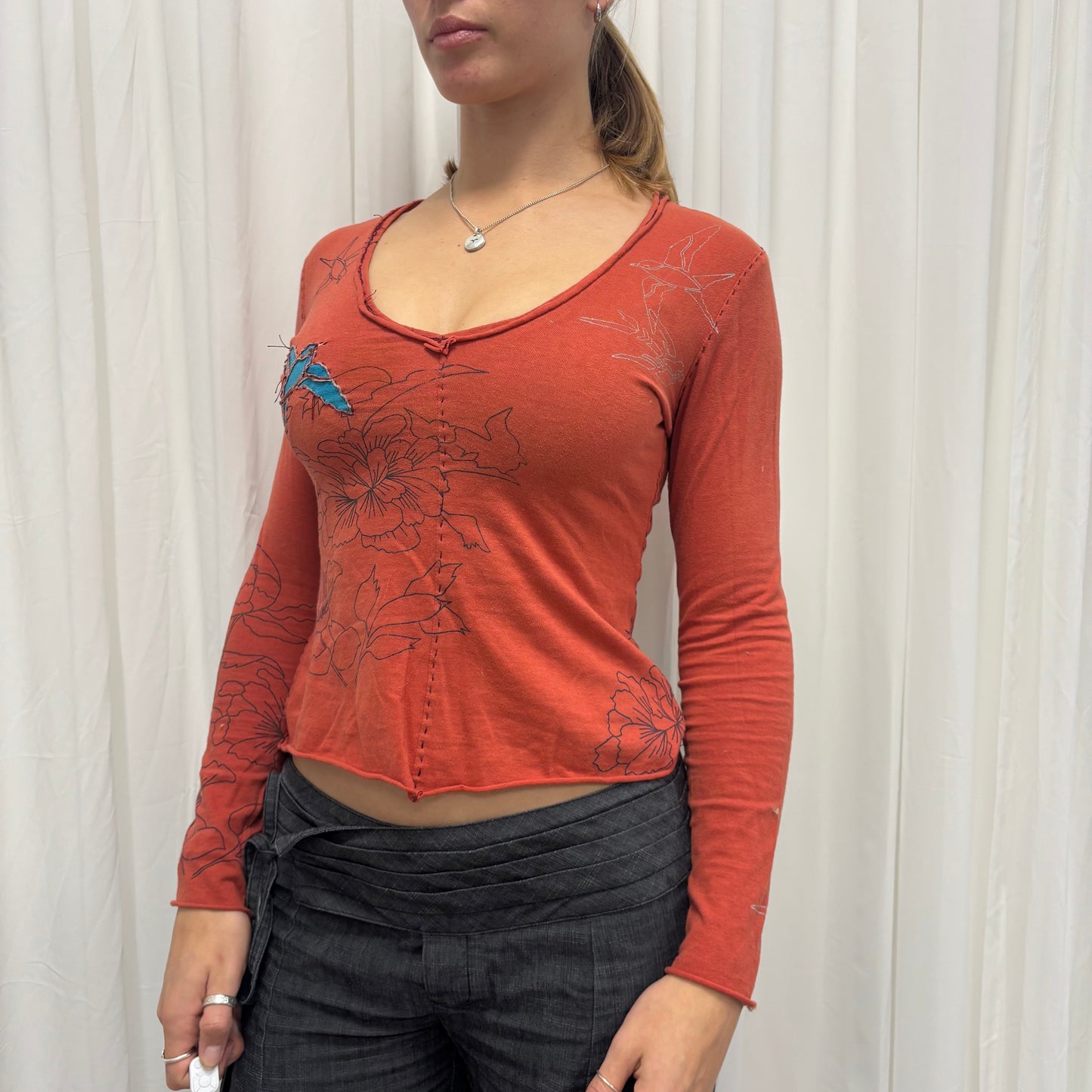 Patchwork V-Neck Longsleeve