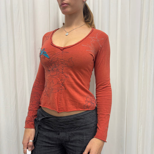 Patchwork V-Neck Longsleeve