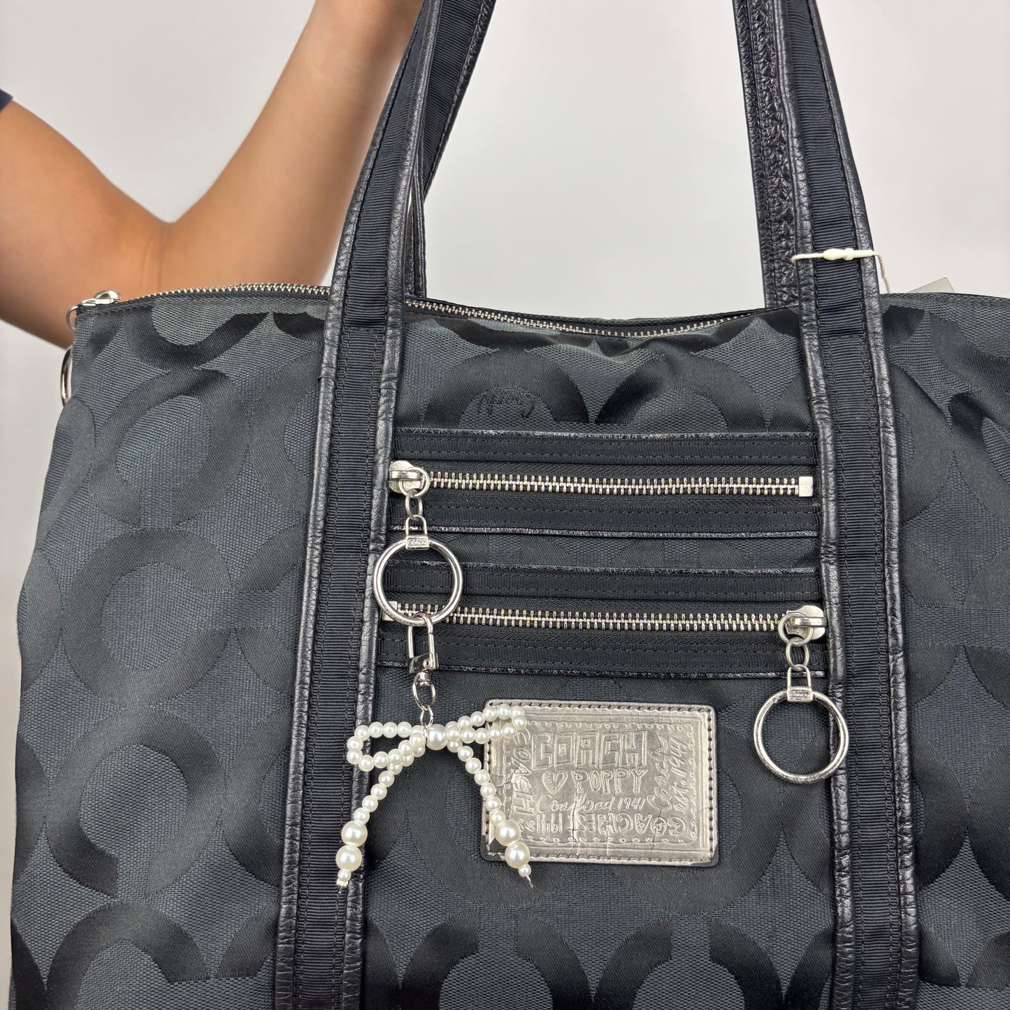 Coach Poppy Op Art Glam Tote Bag in Black