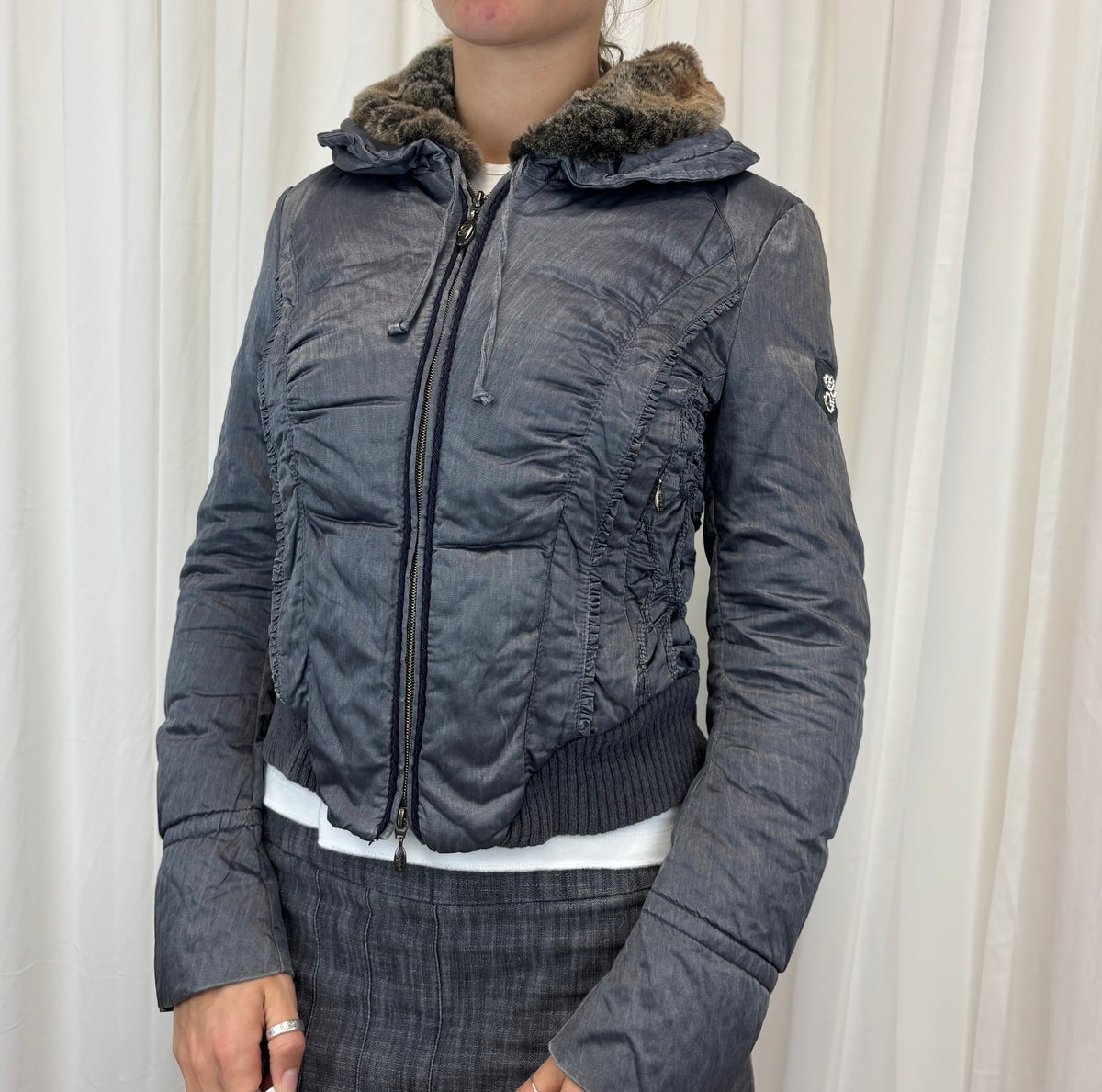 Quilted Fur Trim Puffer Dual Zip  | Size M