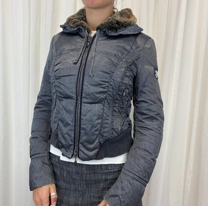 Quilted Fur Trim Puffer Dual Zip  | Size M