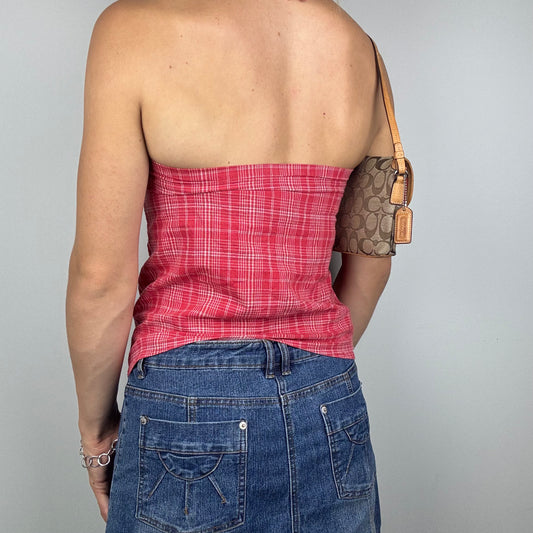 Red and White Plaid High Neck Halter Frisco
