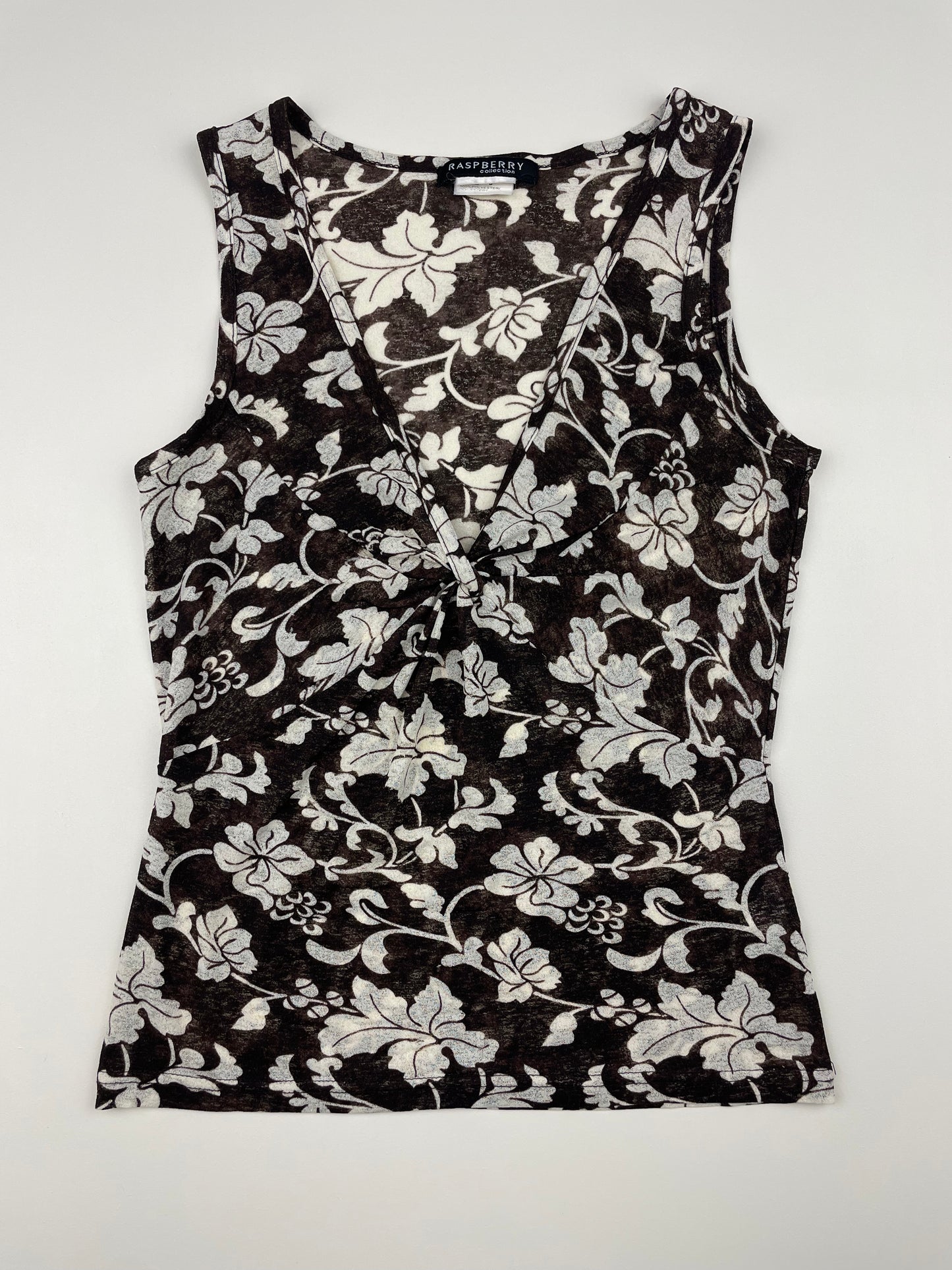 Brown Mesh Flower Print Tank