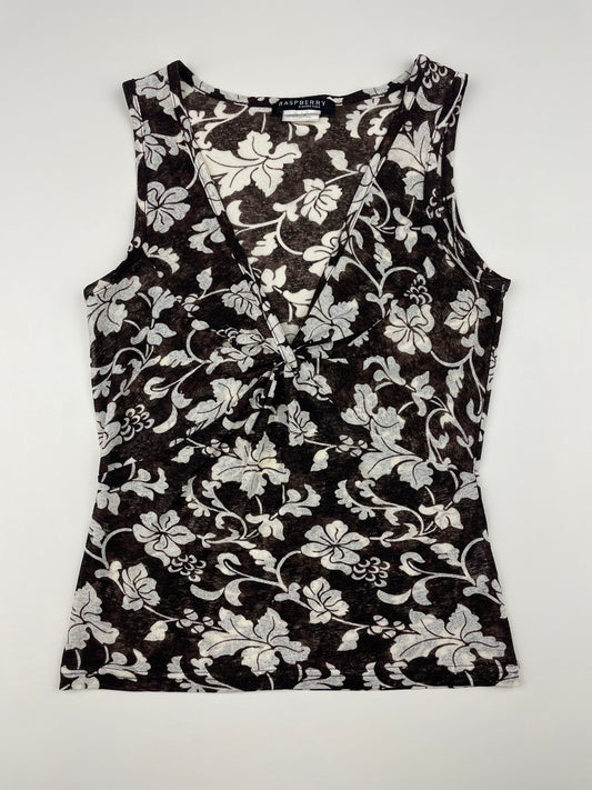 Brown Mesh Flower Print Tank