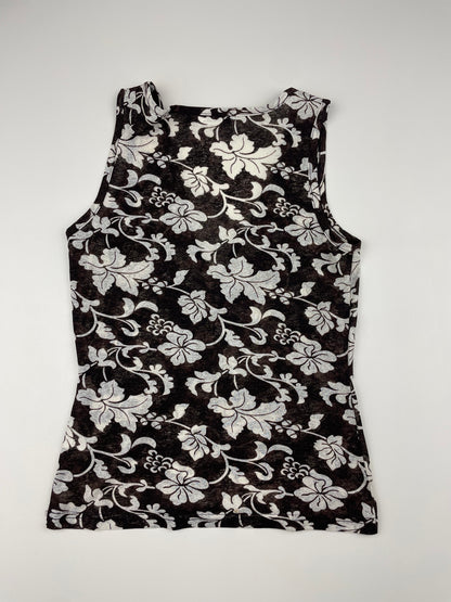 Brown Mesh Flower Print Tank