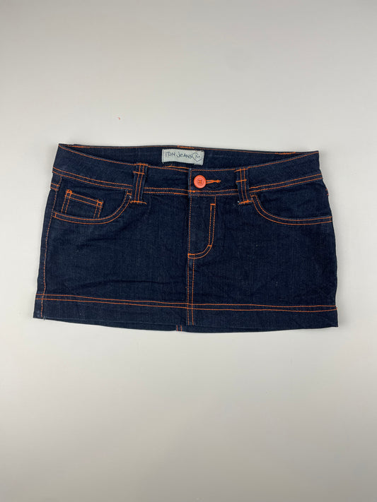 Denim Mini Skirt w/ Orange Contrast Stitching
