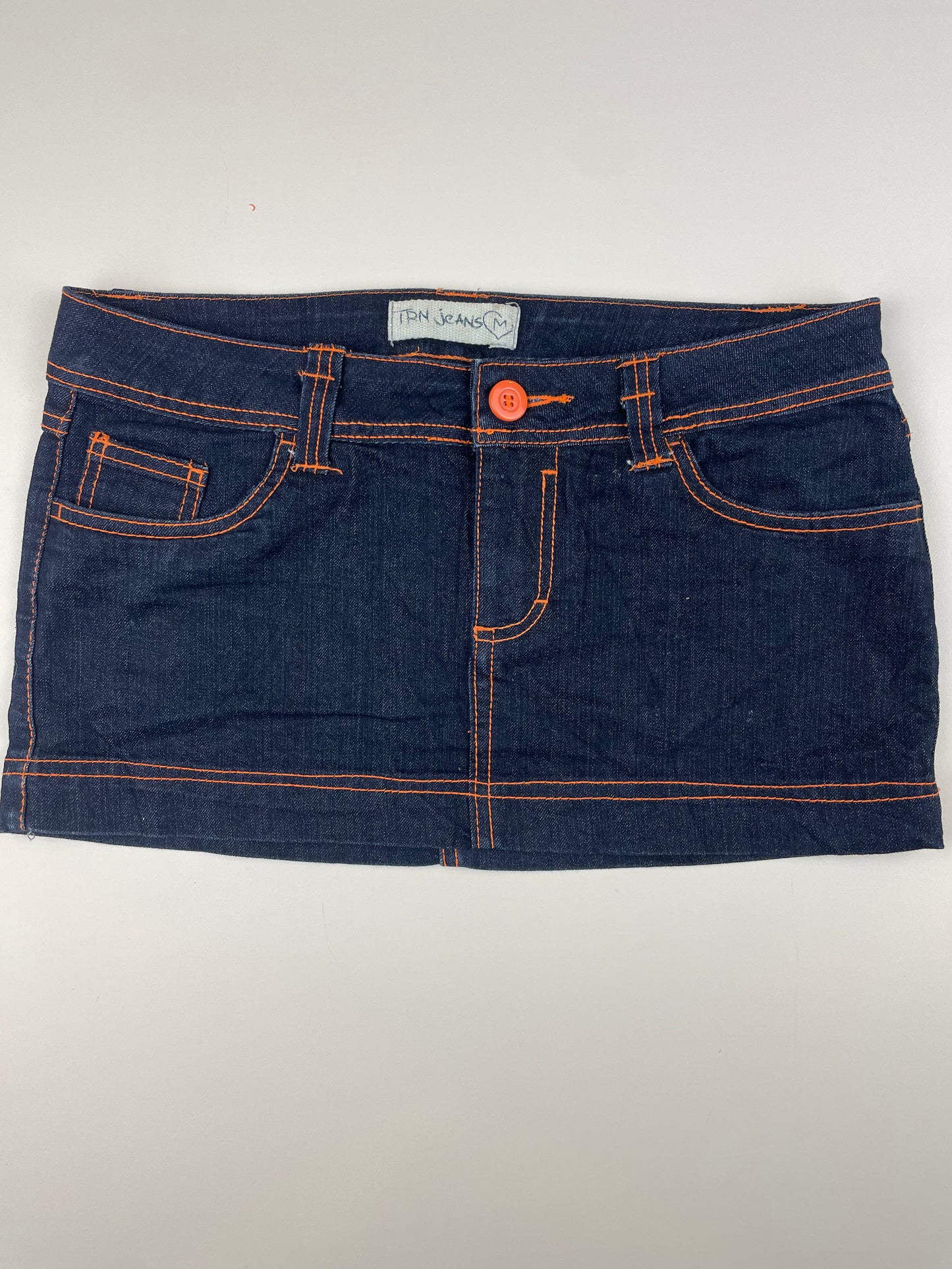 Denim Mini Skirt w/ Orange Contrast Stitching