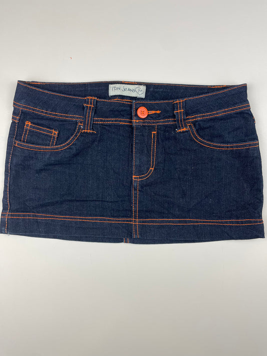 Denim Mini Skirt w/ Orange Contrast Stitching