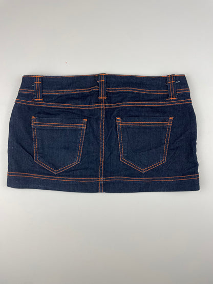 Denim Mini Skirt w/ Orange Contrast Stitching