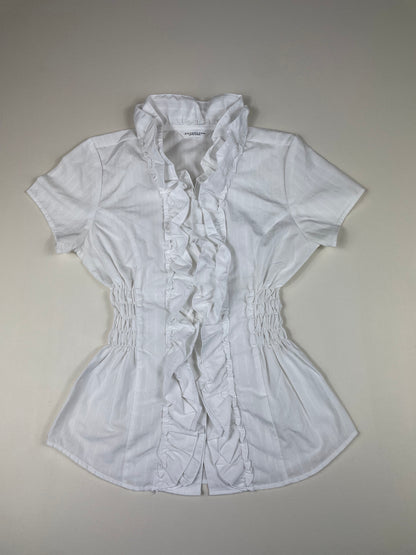 White Ruffled Cinched Shirt