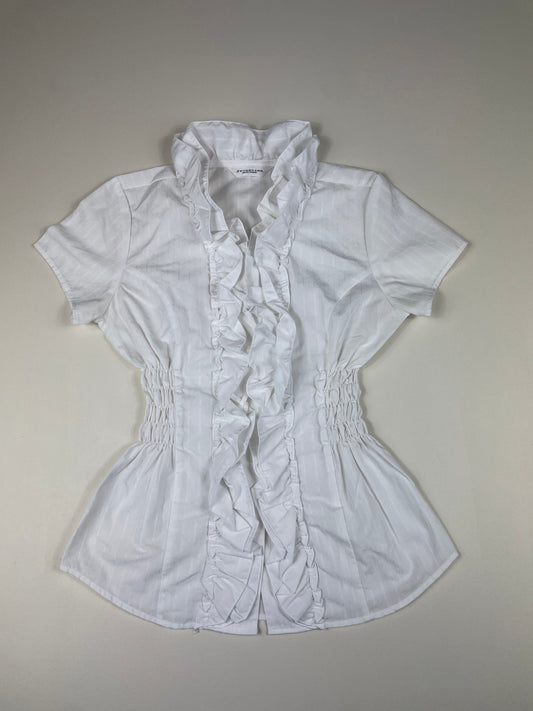 White Ruffled Cinched Shirt