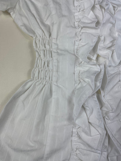 White Ruffled Cinched Shirt
