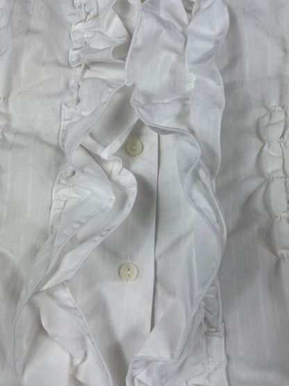 White Ruffled Cinched Shirt
