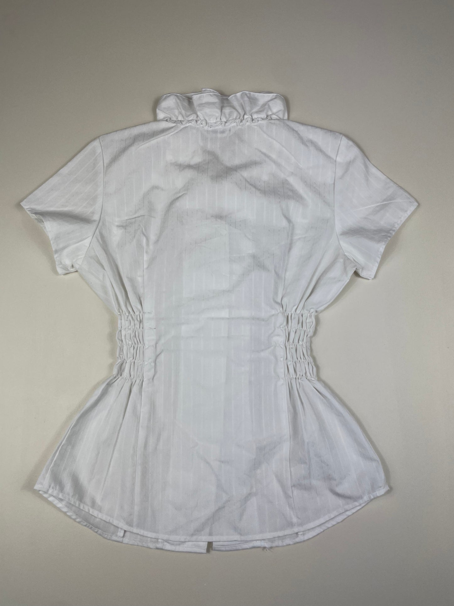 White Ruffled Cinched Shirt