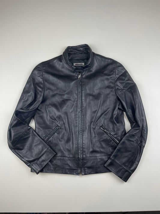Black 90s Leather Moto Jacket