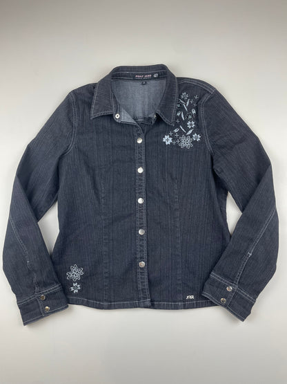 2000s Embroidered Dark Grey Denim Jacket
