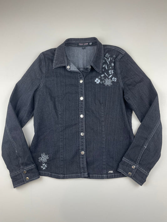 2000s Embroidered Dark Grey Denim Jacket