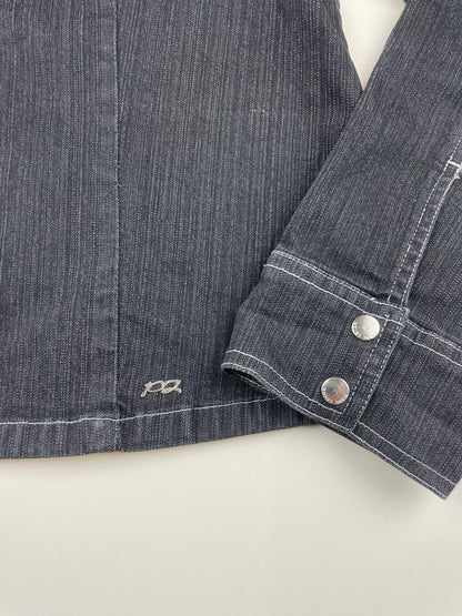 2000s Embroidered Dark Grey Denim Jacket