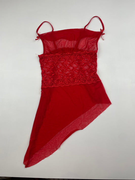 Asymmetric Red Lace Cami