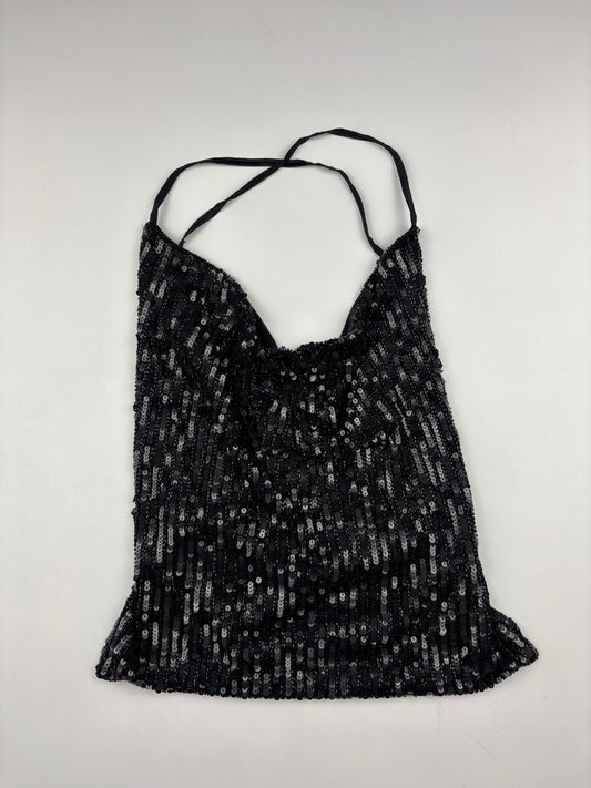 Sequin Cowl Neck Corset Back Top