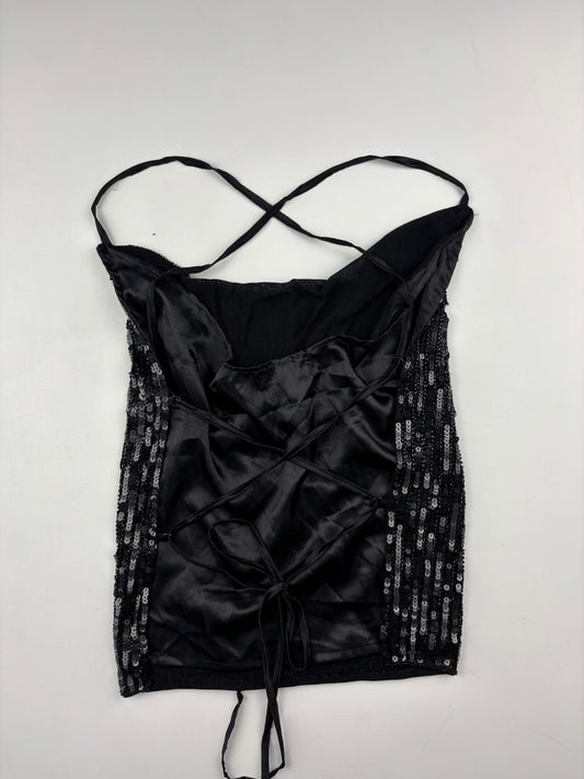 Sequin Cowl Neck Corset Back Top